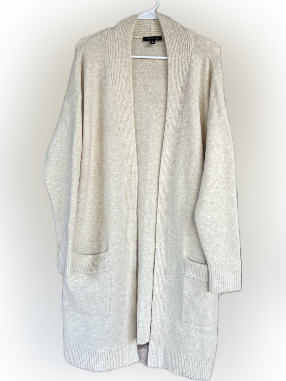 Ann Taylor Wool Blend Neutral Duster Knit Cardigan Large - Quiet Luxury